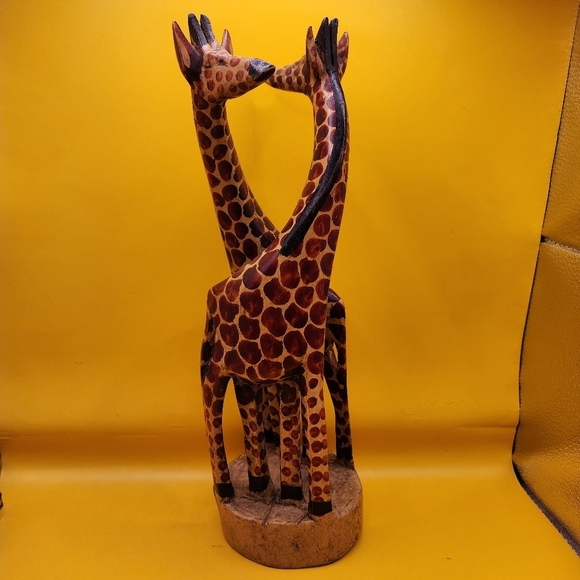 Handmade Other - Vintage 12" Hand Carved Giraffes Wooden Statue Wood